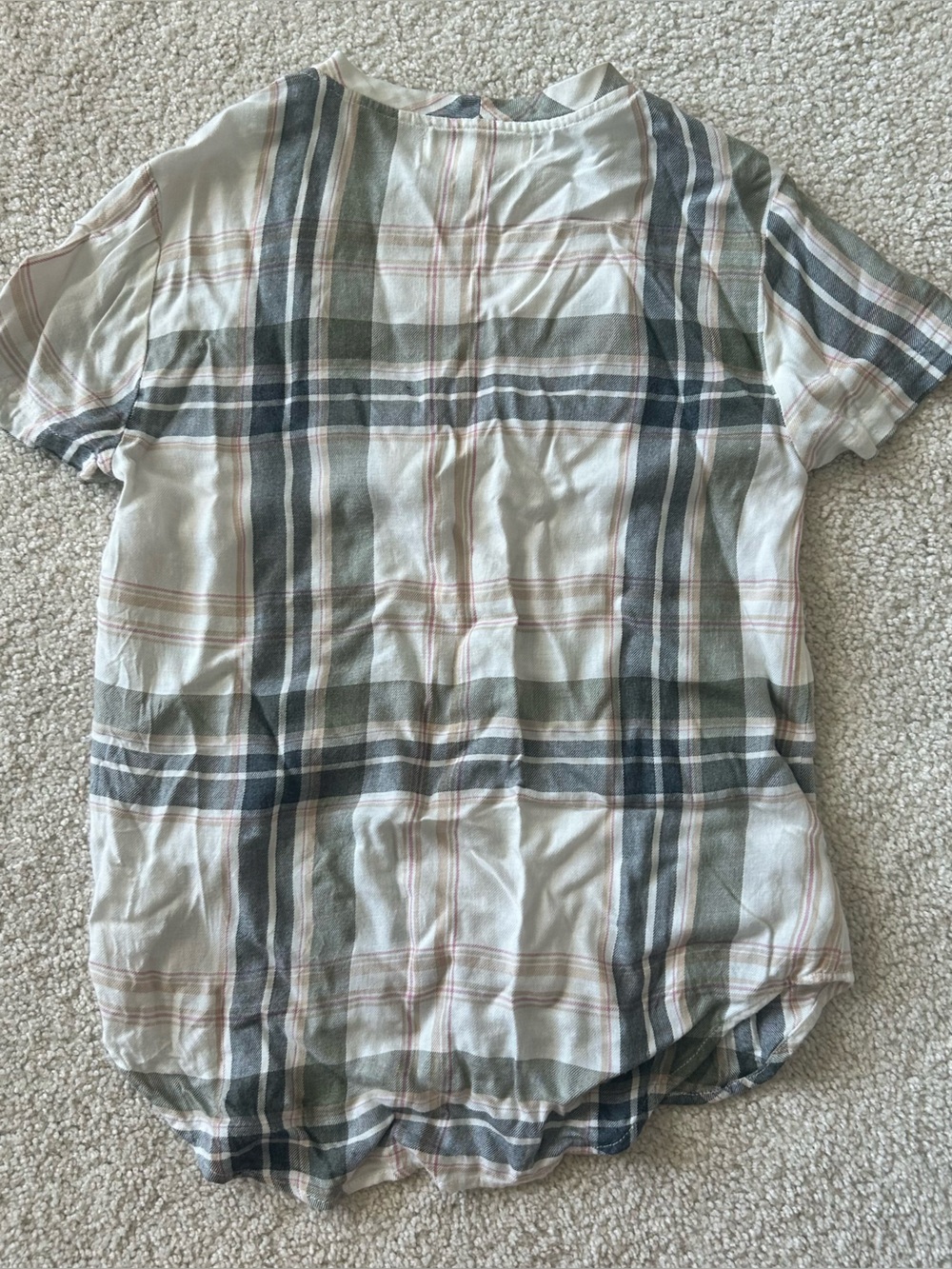 cloth & stone Cream Plaid Short-Sleeve Shirt with Green and Black Stripes